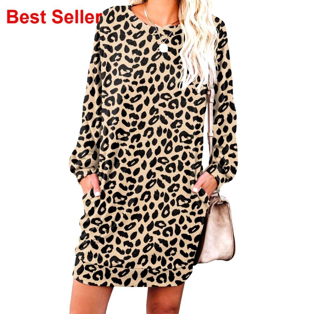 Women's Casual Sweater Dress Loose Fit Pullover Tunic with Side Pockets S-4XL